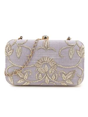 Anekaant Adorn Pastel Purple & Gold Embellished Faux Silk Clutch 1