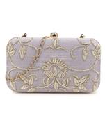 Anekaant Adorn Pastel Purple & Gold Embellished Faux Silk Clutch