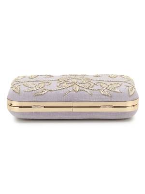 Anekaant Adorn Pastel Purple & Gold Embellished Faux Silk Clutch 5