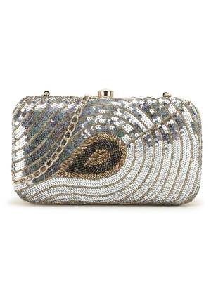 Anekaant Adorn Silver & Multi Embellished Faux Silk Clutch 1