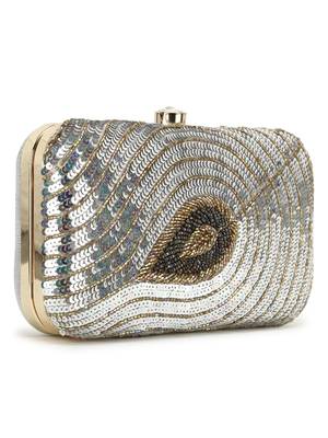 Anekaant Adorn Silver & Multi Embellished Faux Silk Clutch 2