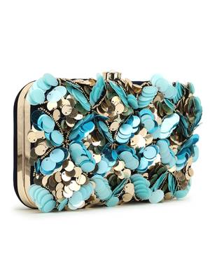Anekaant Adorn Turquoise & Navy Embellished Velvet Clutch 2