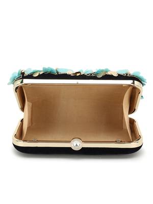 Anekaant Adorn Turquoise & Navy Embellished Velvet Clutch 4