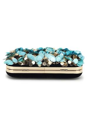 Anekaant Adorn Turquoise & Navy Embellished Velvet Clutch 5