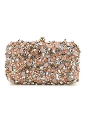 Anekaant Adorn Peach & Multi Embellished Satin Clutch 1