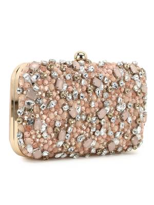 Anekaant Adorn Peach & Multi Embellished Satin Clutch 2