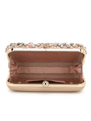 Anekaant Adorn Peach & Multi Embellished Satin Clutch 4