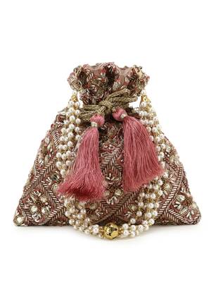 Dangle Rose Gold & Multi Embellished Satin Potli 1