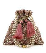 Dangle Rose Gold & Multi Embellished Satin Potli