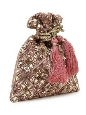 Dangle Rose Gold & Multi Embellished Satin Potli 2