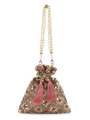 Dangle Rose Gold & Multi Embellished Satin Potli 5