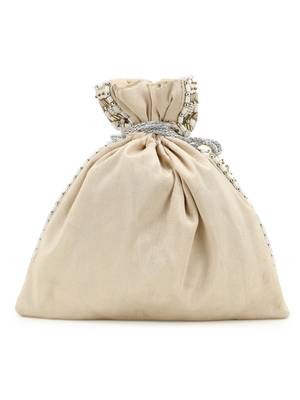 Anekaant Dangle White & Beige Embellished Satin Potli 3