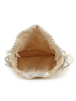 Anekaant Dangle White & Beige Embellished Satin Potli 4