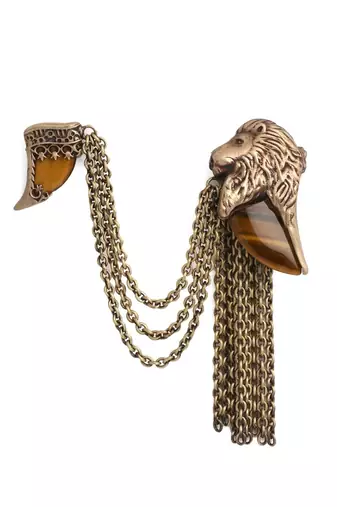 The Lion Head Tiger Eye Brooch