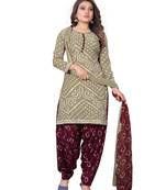 Light Olive Bandhani Printed Crepe Unstitched Dress Material 