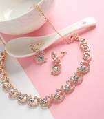 American Diamond Rose Gold-Plated Floral Design Necklace with Earrings for Women, Girls