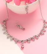 Classic Style AD/American Diamond Studded Pink Silver Plated Handcrafted Circle Necklace Set for Women & Girls