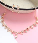 American Diamond Rose Gold-Plated Floral Design Necklace with Earrings for Women, Girls