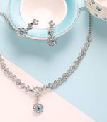 Mad Club American Diamond Ferozi Silver -Plated Floral Design Necklace with Earrings for Women, Girls