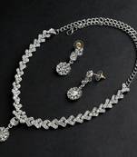 Classic Style AD/American Diamond Studded Rhodium Plated Necklace Set With Earrings Jewellery Set for Women and Girls   