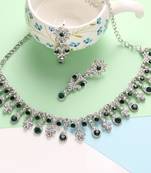 Mad Club AD Green Silver -Plated Floral Design Necklace with Earrings for Women, Girls