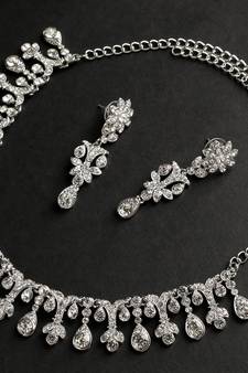 Classic Style AD/American Diamond Studded Rhodium Plated Necklace Set With Earrings Jewellery Set for Women and Girls   