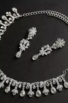 Classic Style AD/American Diamond Studded Rhodium Plated Necklace Set With Earrings Jewellery Set for Women and Girls   