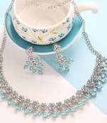 Classic Style AD/American Diamond Studded Ferozi Colour  SilvervPlated Handcrafted Circle Necklace Set for Women & Girls