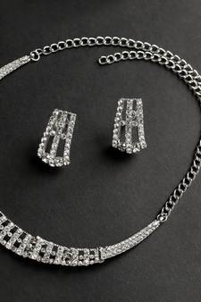 Classic Style AD/American Diamond Studded Rhodium Plated Necklace Set With Earrings Jewellery Set for Women and Girls   