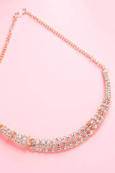 American Diamond Rose Gold-Plated Floral Design Necklace with Earrings for Women, Girls 