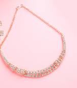 American Diamond Rose Gold-Plated Floral Design Necklace with Earrings for Women, Girls 