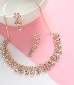 American Diamond Rose Gold-Plated Floral Design Necklace with Earrings for Women, Girls
