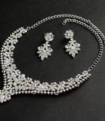 Classic Style AD/American Diamond Studded Rhodium Plated Necklace Set With Earrings Jewellery Set for Women and Girls…
