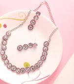 American Diamond Rose Gold-Plated  Necklace with Earrings for Women, Girls - Jewellery Set for Wedding, (Rose Gold)