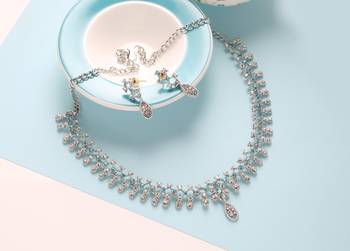 Mad Club American Diamond Ferozi Silver -Plated Floral Design Necklace with Earrings for Women, Girls  1