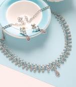 Mad Club American Diamond Ferozi Silver -Plated Floral Design Necklace with Earrings for Women, Girls 