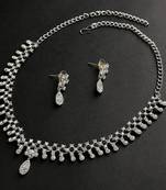 Classic Style AD/American Diamond Studded Rhodium Silver Plated Necklace Set With Earrings Jewellery Set for Women