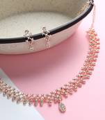 American Diamond Rose Gold-Plated Floral Design Necklace with Earrings for Women, Girls