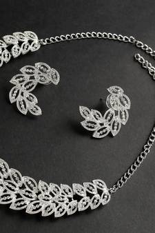 	Classic Style AD/American Diamond Studded Rhodium Silver Plated Necklace Set With Earrings Jewellery Set for Women
