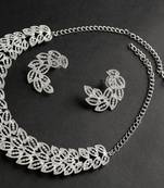 	Classic Style AD/American Diamond Studded Rhodium Silver Plated Necklace Set With Earrings Jewellery Set for Women