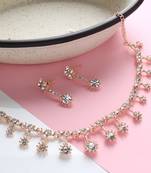 American Diamond Rose Gold Plated Floral Design Necklace With Earrings For Women, Girls