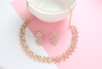 Classic Style AD/American Diamond Studded Rose Gold Plated Handcrafted Circle Necklace Set for Women & Girls 1