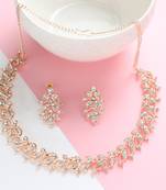 Classic Style AD/American Diamond Studded Rose Gold Plated Handcrafted Circle Necklace Set for Women & Girls