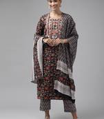 Black embroidered cotton ethnic-kurtis