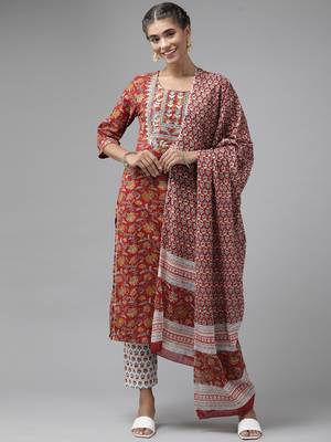 Red embroidered cotton ethnic-kurtis 1