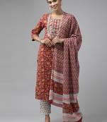 Red embroidered cotton ethnic-kurtis
