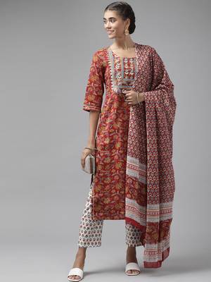 Red embroidered cotton ethnic-kurtis 5
