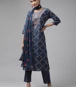 Blue hand woven cotton ethnic-kurtis