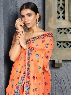Light orange hand woven banarasi saree with blouse 2