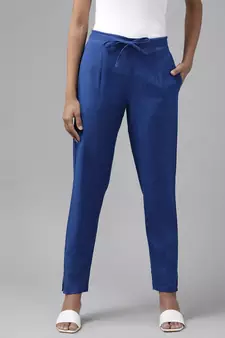 Blue plain cotton trousers